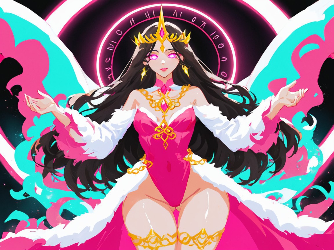 White Fur Scarf, Magical Circlet, Lace Silhouette Over Visible Breasts Hentai AI Porn