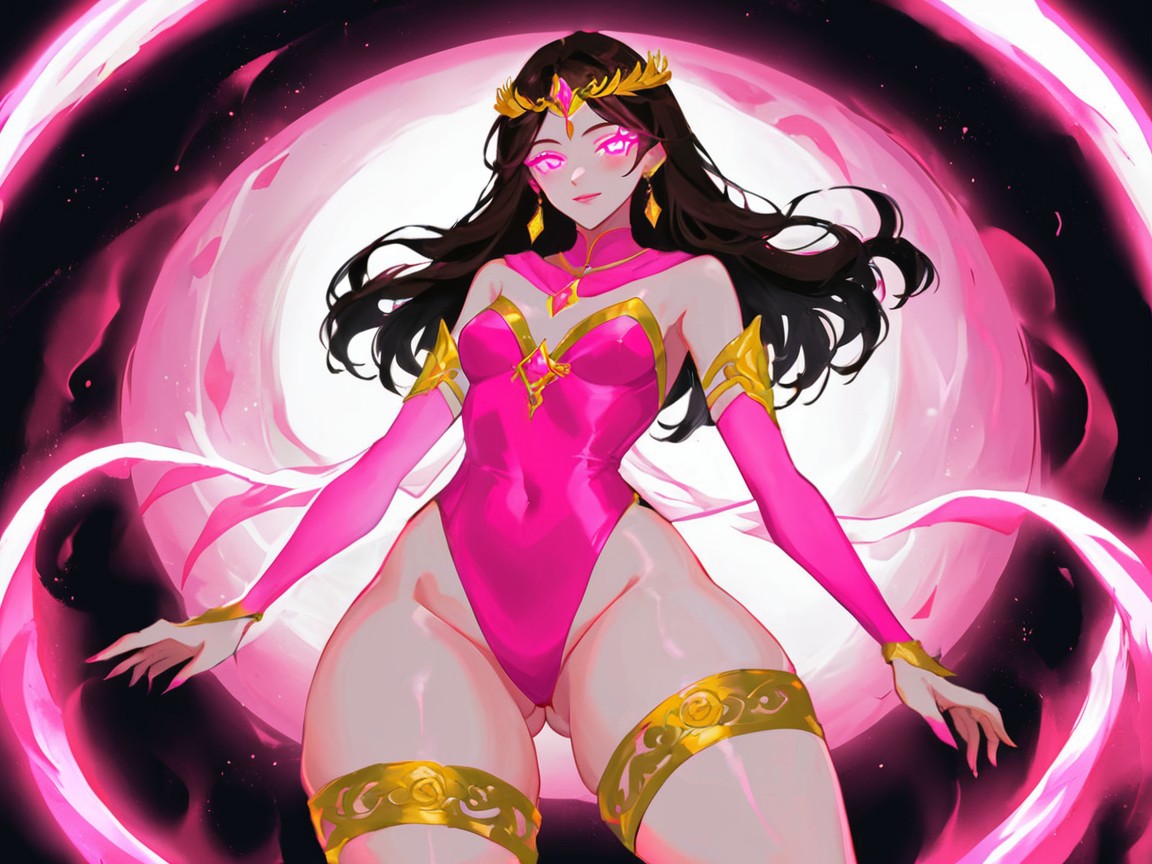Soft Neon Pink Light Reflecting On Body, Dark Background, Sloped Shoulders Hentai AI Porn