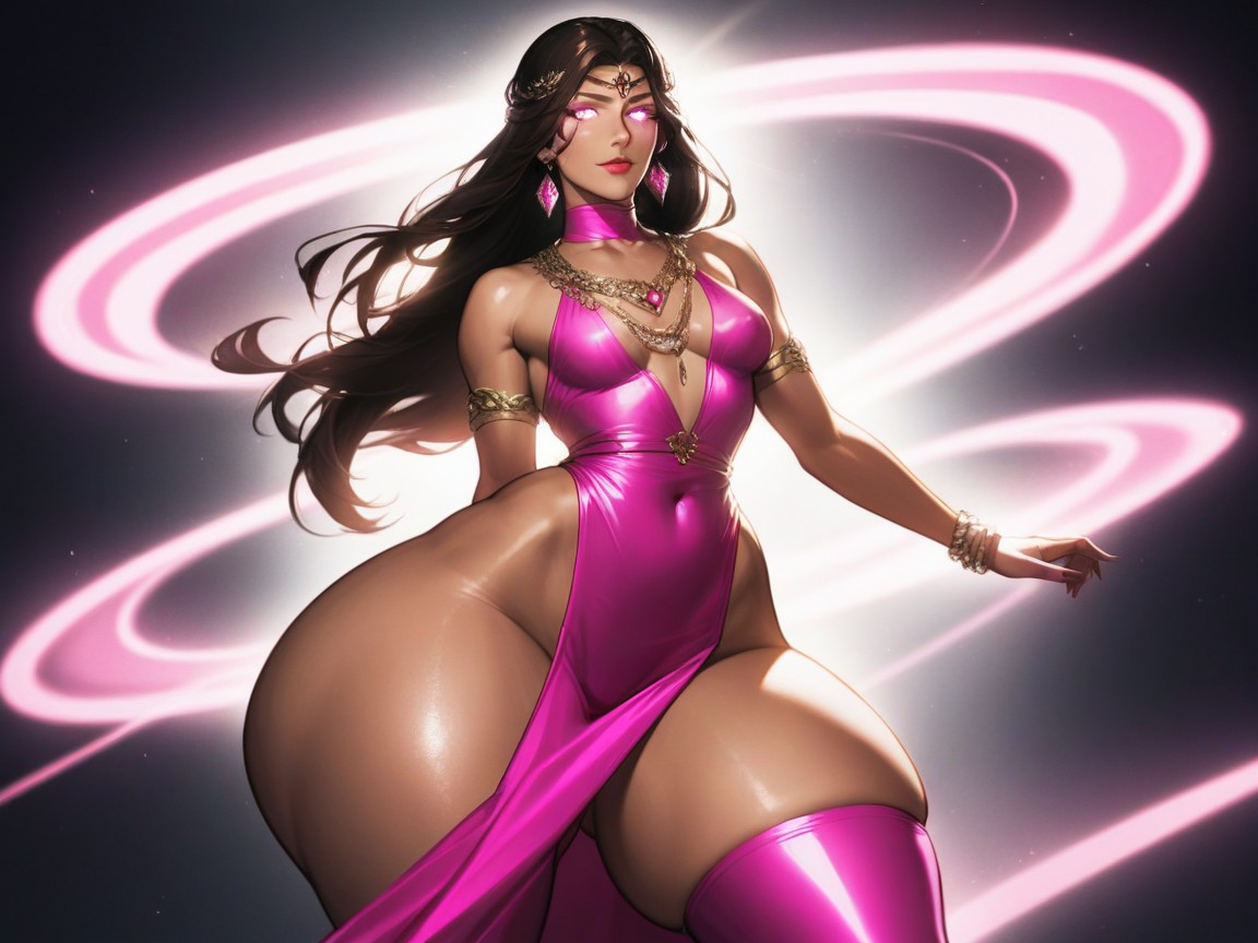 Wearing A Sheer Pink Gown, Ultra Detailed, Neon Pink Energy Surge From Circlet AI Porn