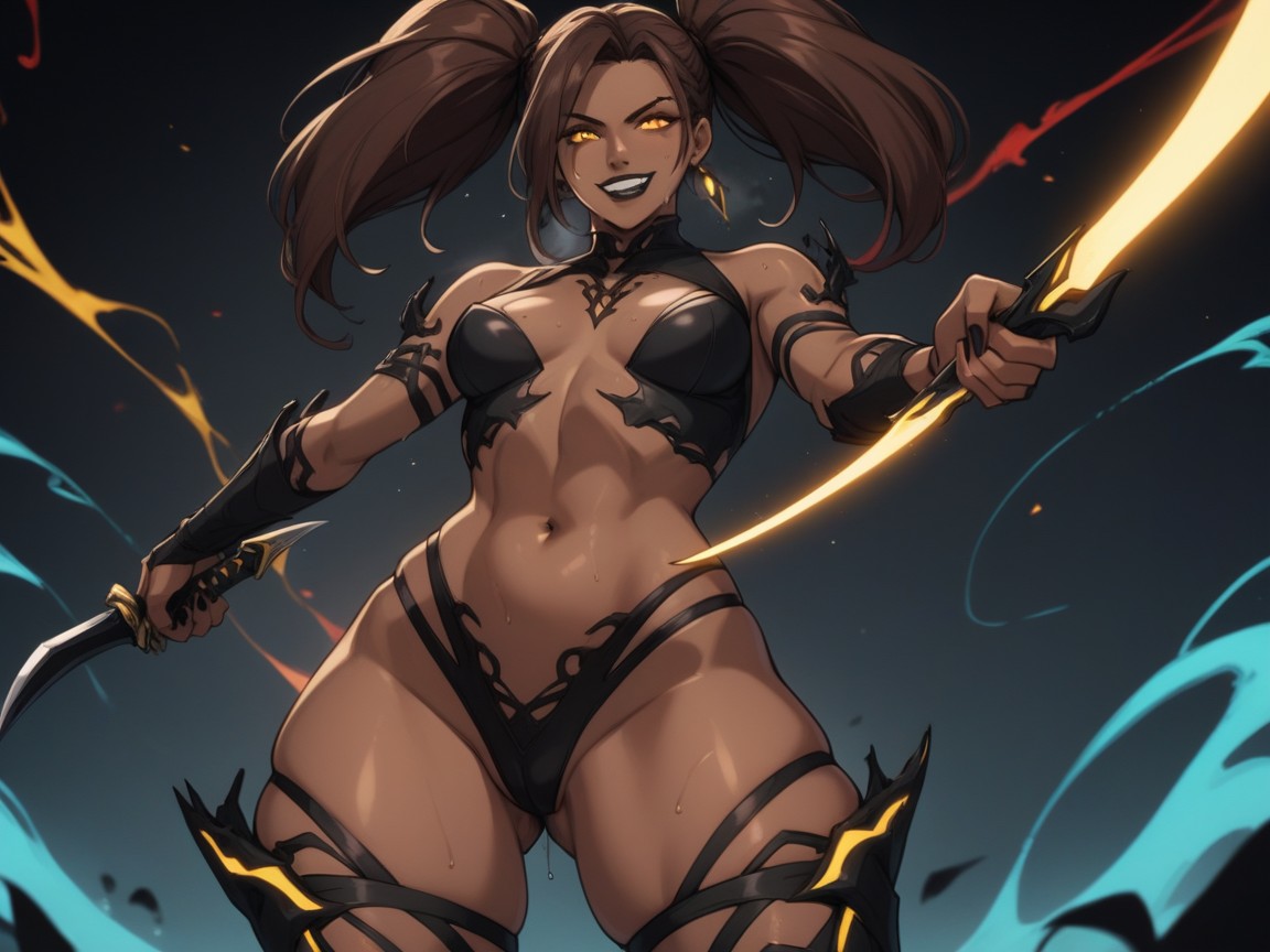 Neon Black Energy Surge From Dagger, Low Chest Width, One Woman Latina KI Porno