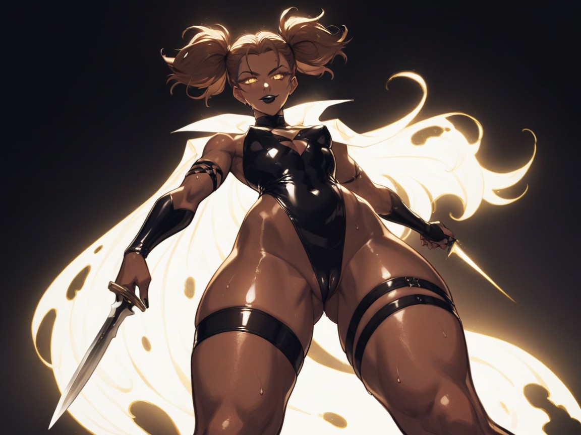 Black Arcane Light Bloom From Below, Skinny, High Breasts AI Porn