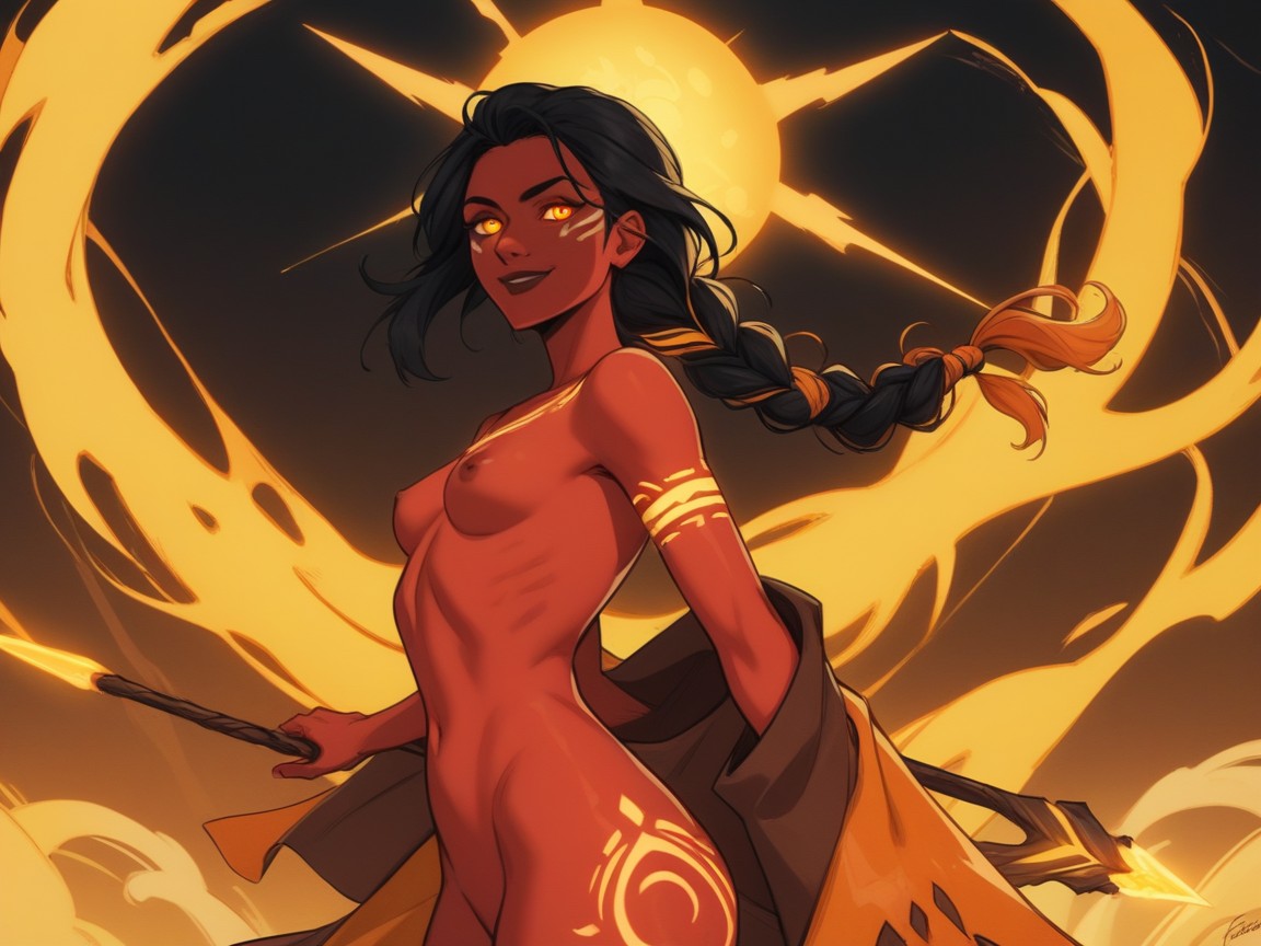 Delgada, Low Torso Height, Orange Arcane Lightning Bloom Porno latina IA