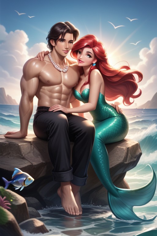 No Extra Fingers, Five Fingers, Ariel Long Red Hair Hentai AI Porn