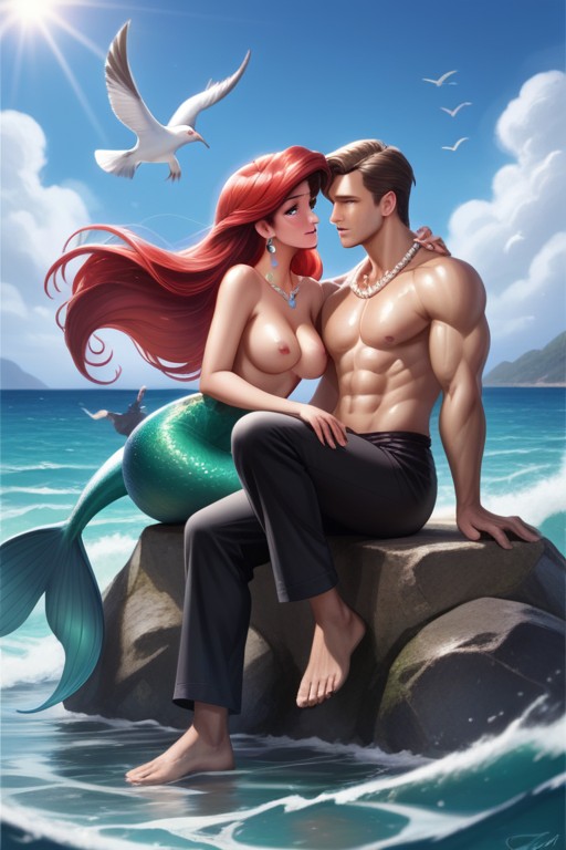 People, Wet Skin, Seagulls In Background Hentai AI Porn