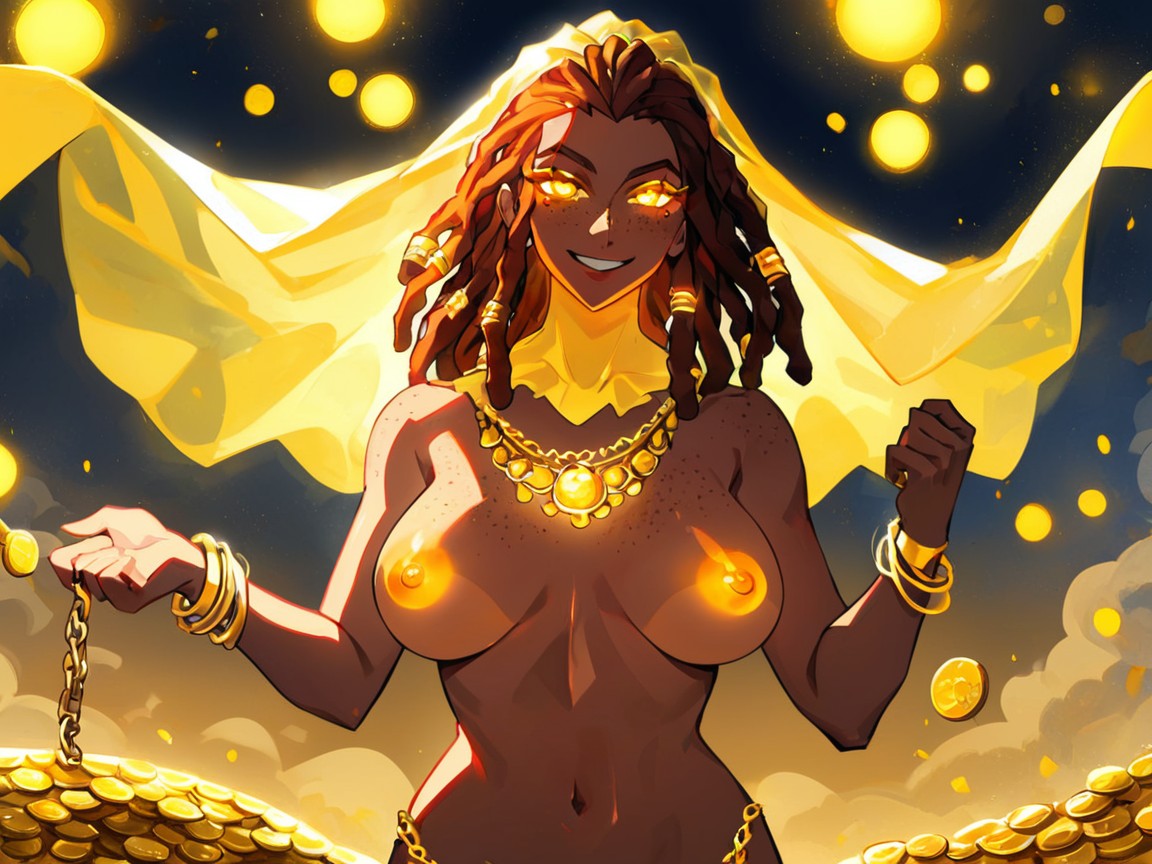 Neon Gold Silhouette, Coin Glow, Pretty Face Hentai AI Porn