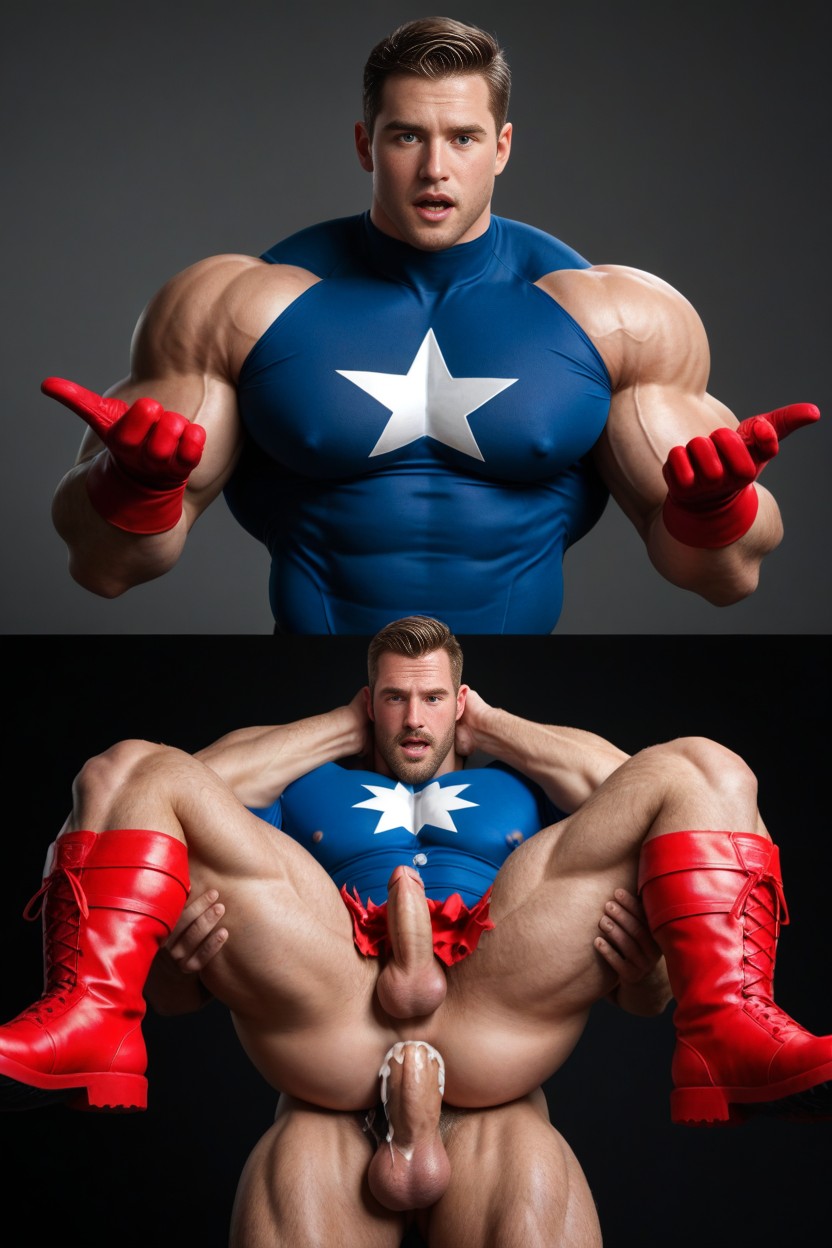 Torn Blue Shirt Red Boots, Red Gloves, Cosplay AI Gay Porn