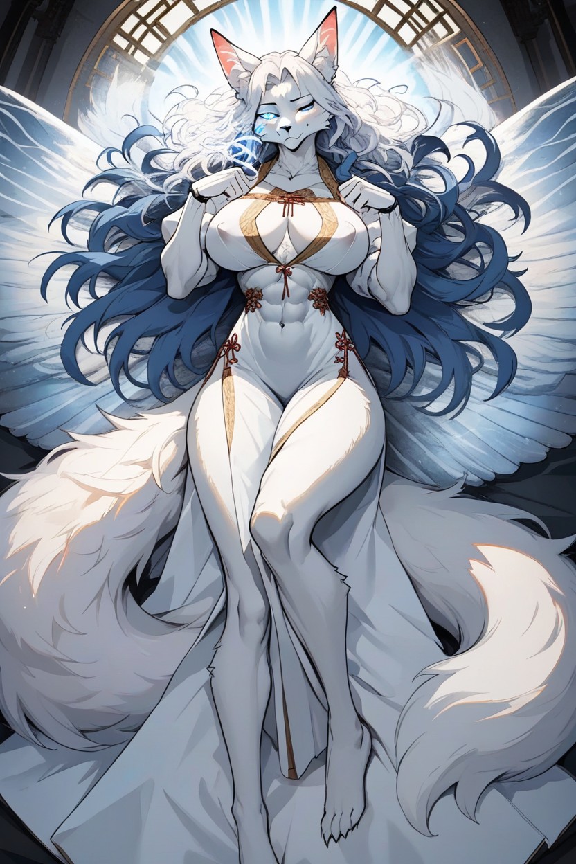 Masculine, White Crisp Neck Fluff, Cleopatra Furry AI Porn