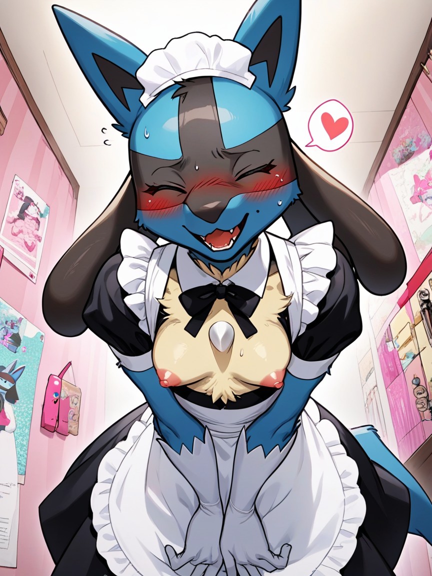 Female Lucario, 프론트뷰, Shot Below 퍼리 AI 포르노