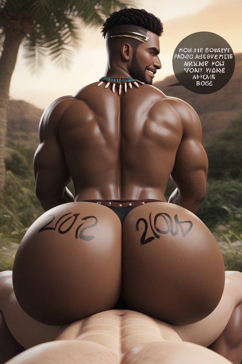 Smug Expression, Rear View, Muscular AI Gay Porn