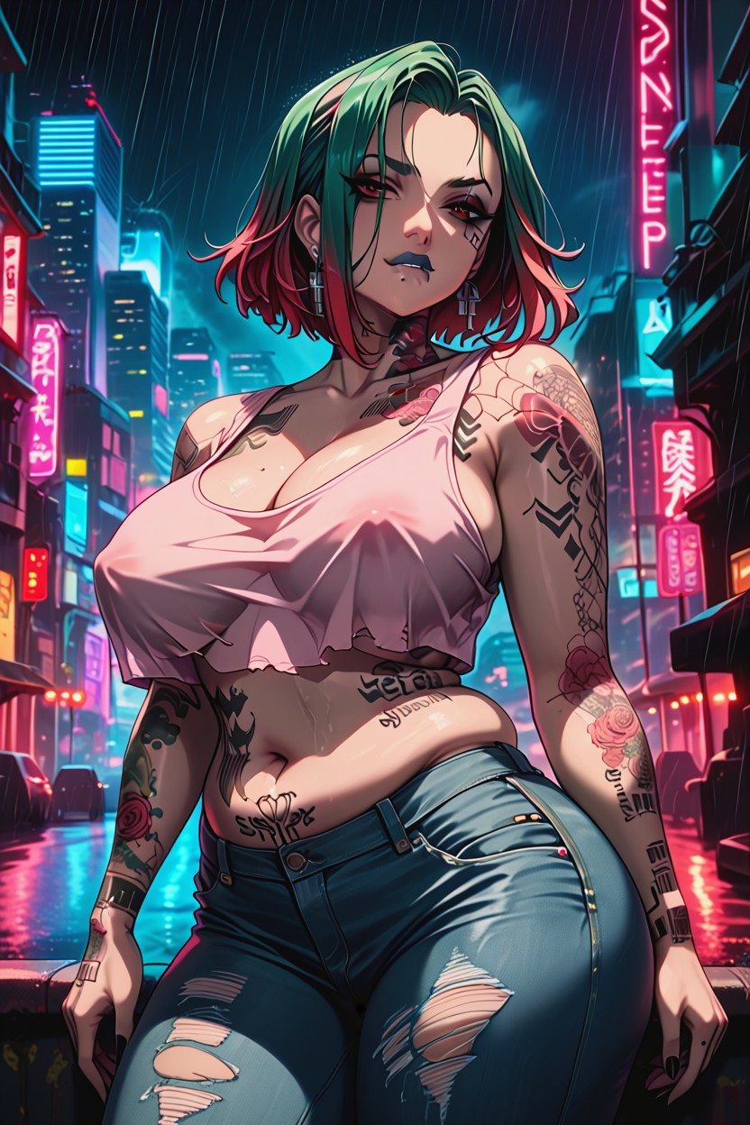 Cyberpunk City, Cleavage, Under Cut Hentai AI Porn