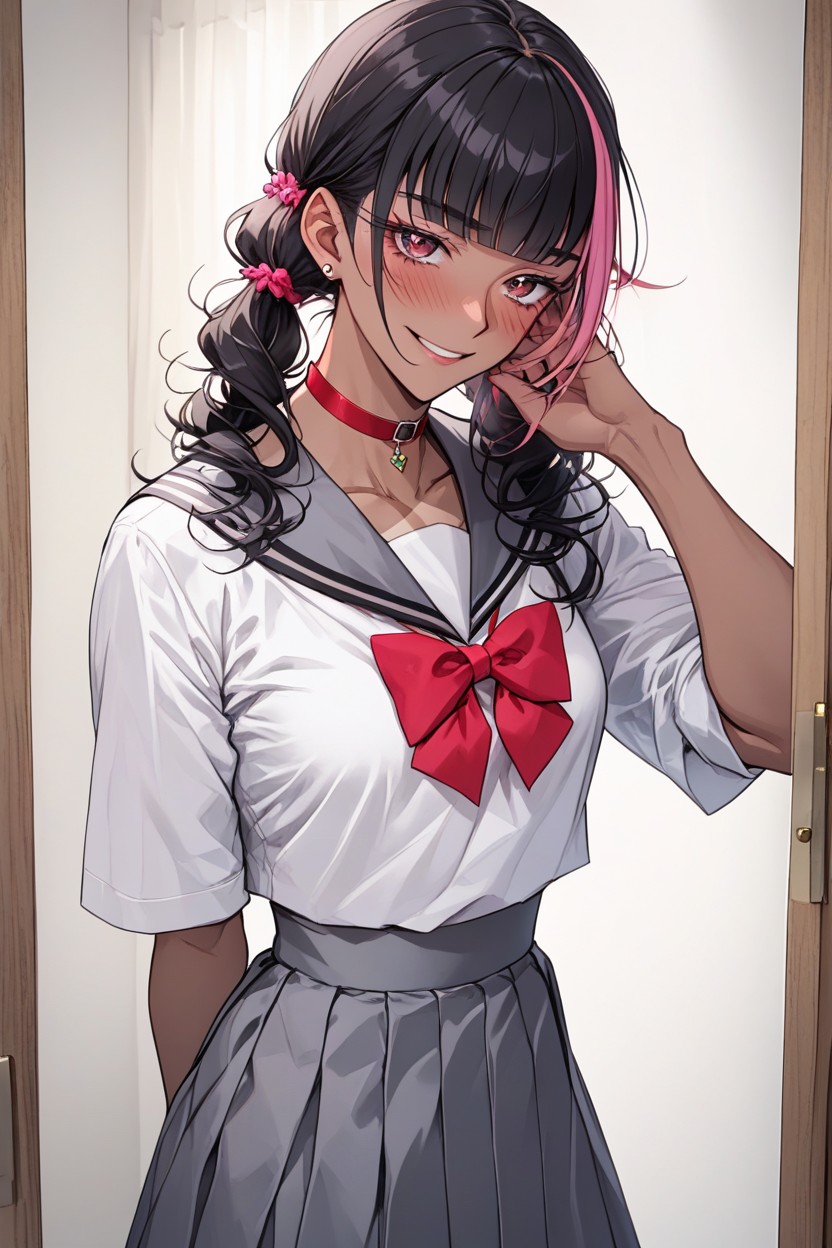 Solo, Red Bowtie, Waist Shot Hentai AI Porn