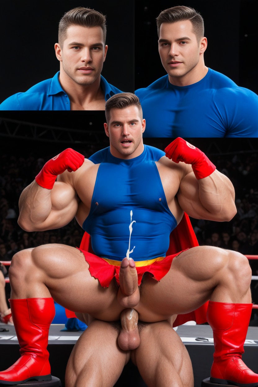 Humiliated, Red Gloves, Superman Like Superhero AI Gay Porn