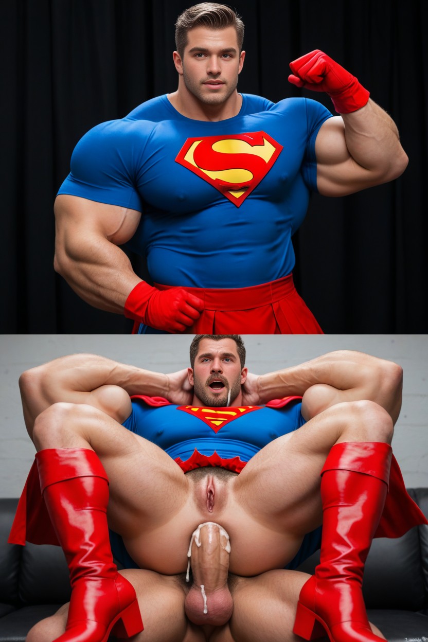 Nipple Rings, More Muscles, Torn Blue Shirt Red Boots AI Gay Porn