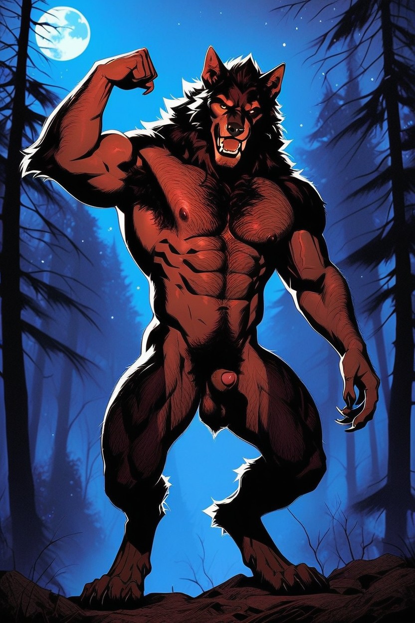 Muscular, A Highly Detailed Photorealistic Werewolf, Sharp Teeth AI Gay Porn