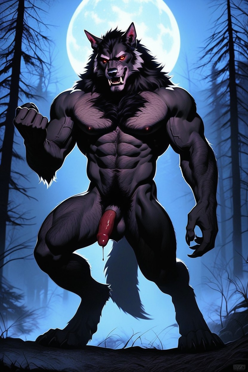 Full Moon Rising In The Distance, Medium Sized Hairy Nutsack, Broad Shoulders AI Gay Porn