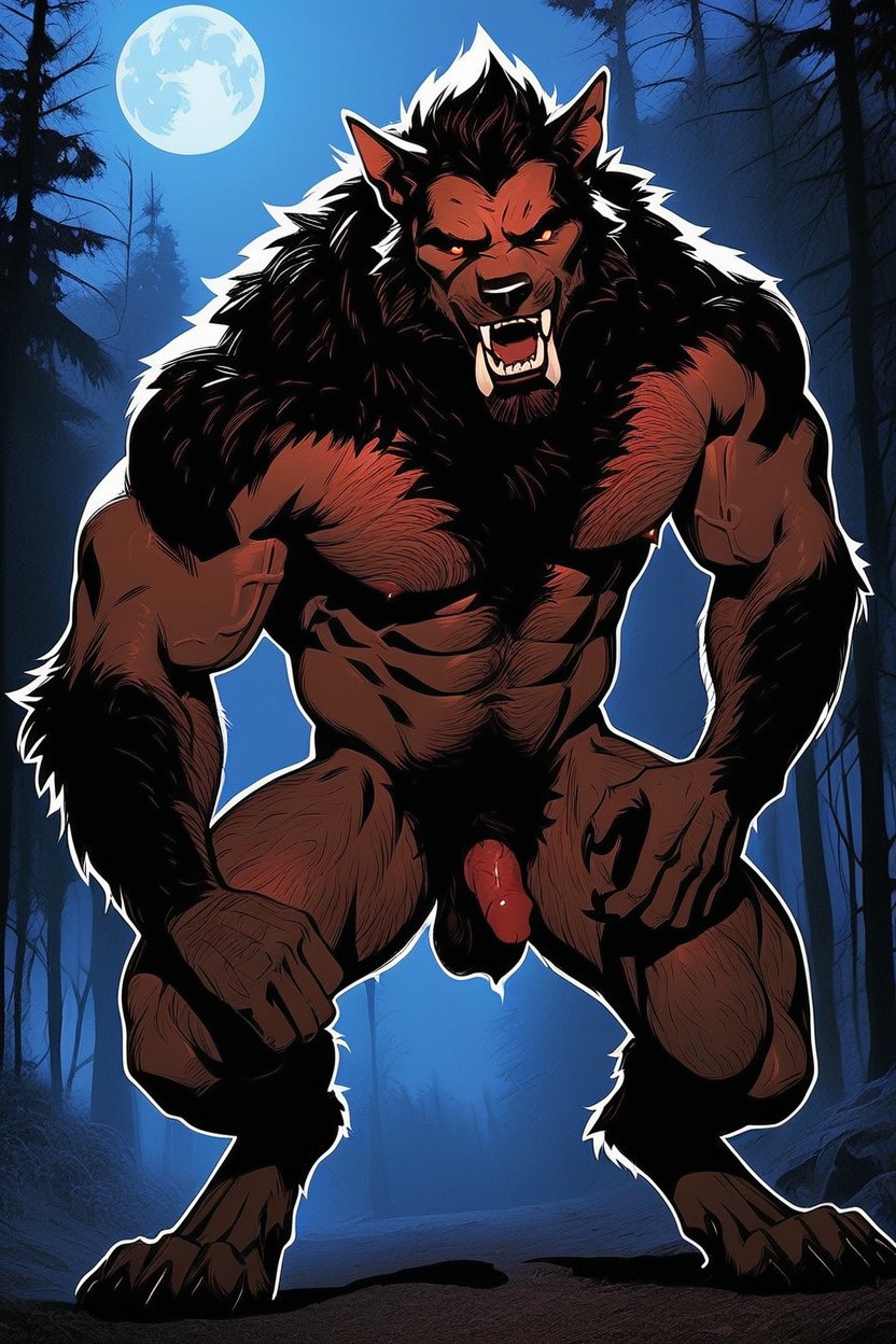 Red Dripping Veiny Knotted Erection, Forest, Small AI Gay Porn