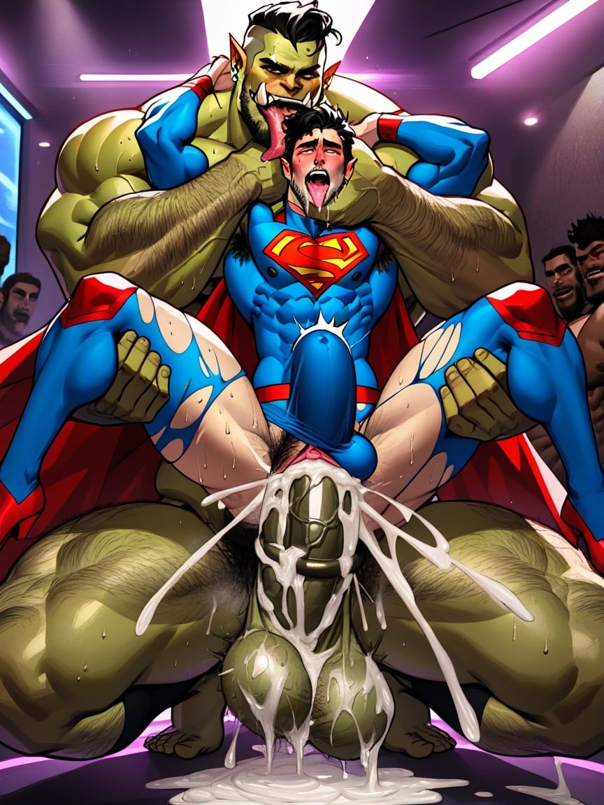 Dripping Sweat, Male Superhero, Penis Bigger Than Body AI Gay Porn