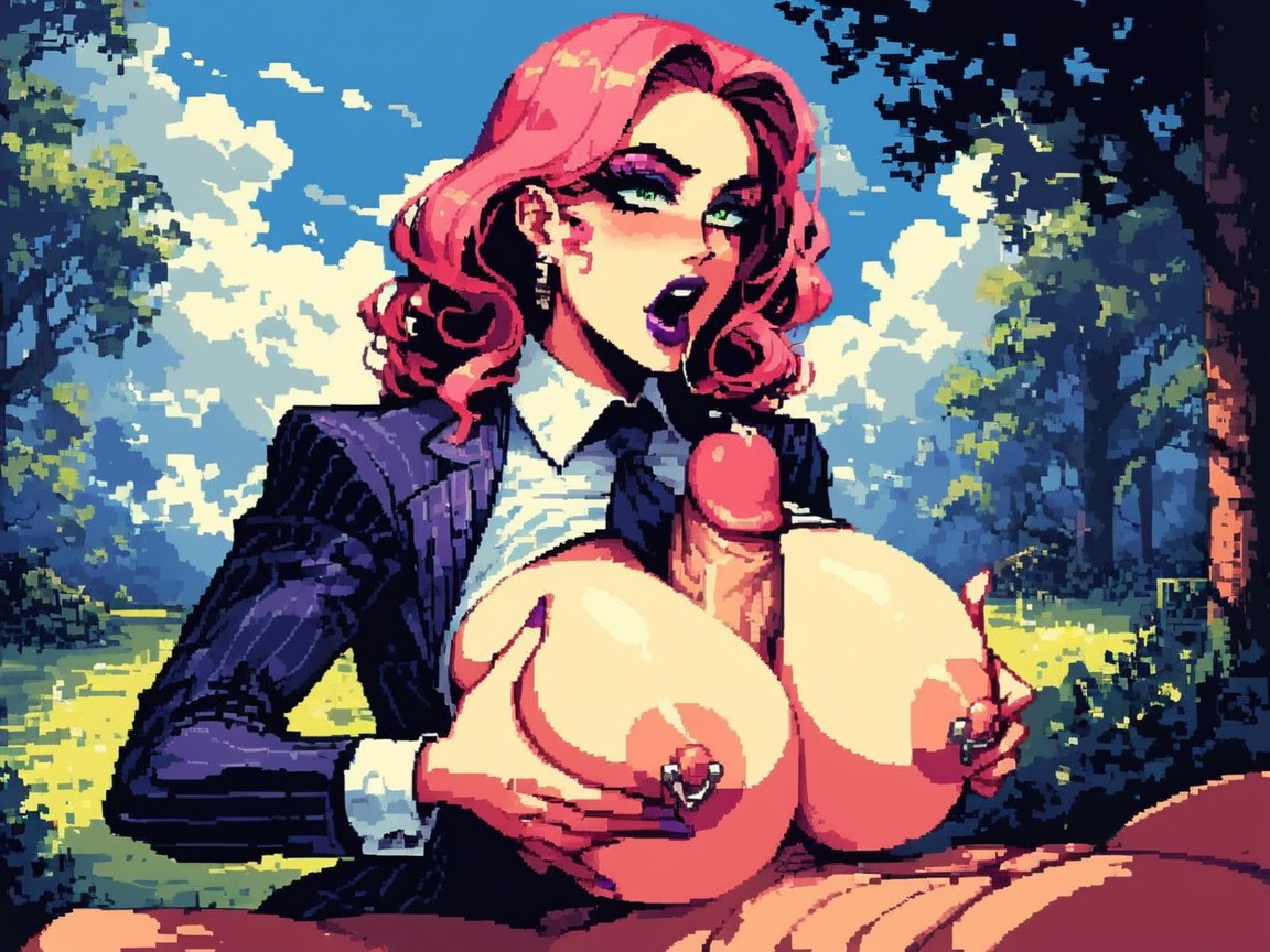 Breasts Busting Out, Very Wide Open Eyes, Tits Wrapped Around Cock AI Porn
