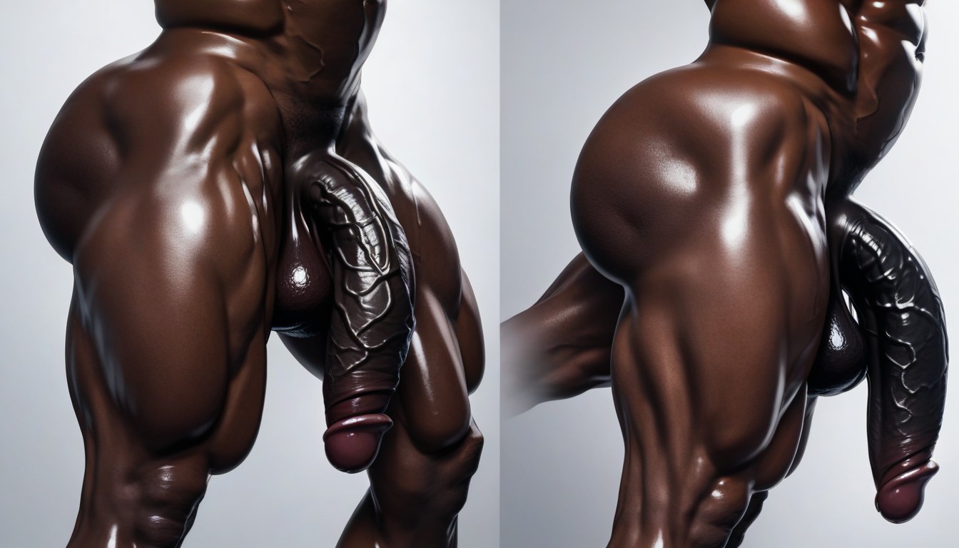 Side View, Multiple Detailed Veins On Erect Penis, Only One Dark Black Male On Each Screen AI Porn