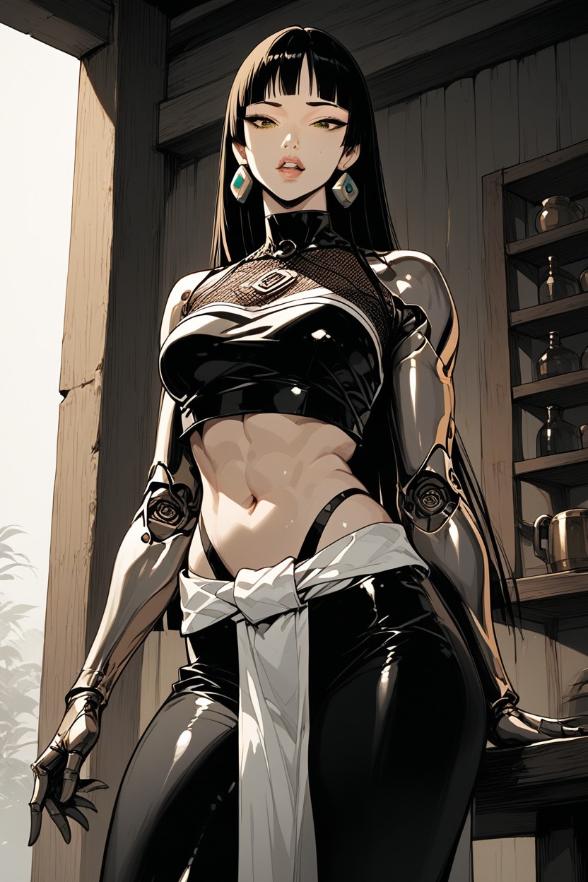 Small Breasts, Defiant Expression, Exposing Her Breasts She Wears Tight Hentai AI Porn