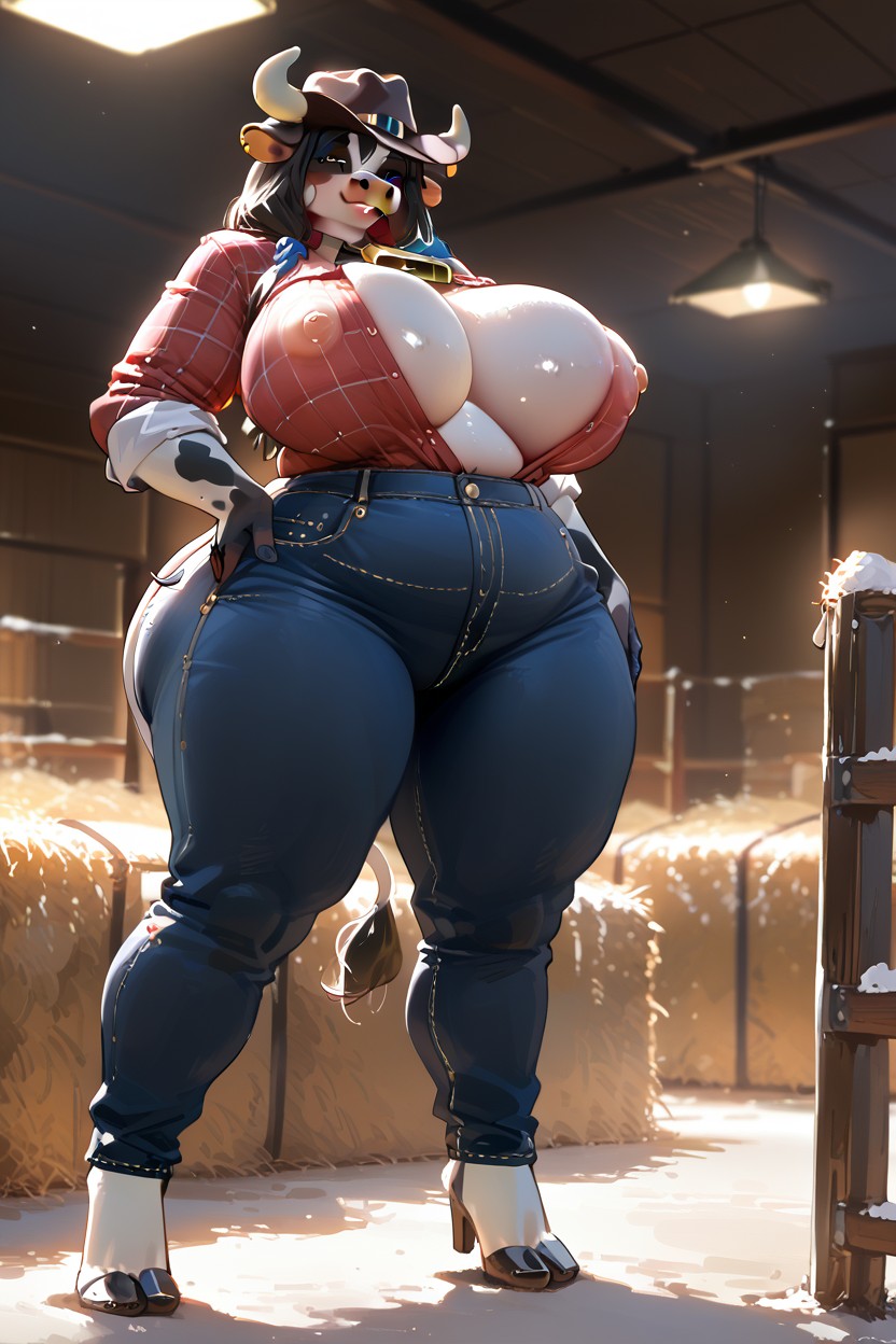 Bovine Tail, Bovine Genitals, Disproportionately Large Breasts AI兽人黄片