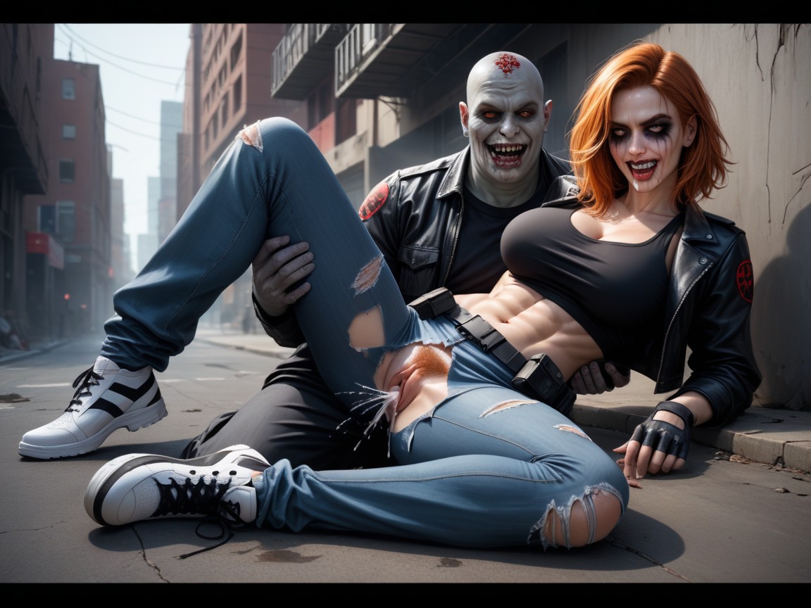 Fingerless Combat Gloves Cover Her Hands, Wide Angle, Fat Zombie AI Porn