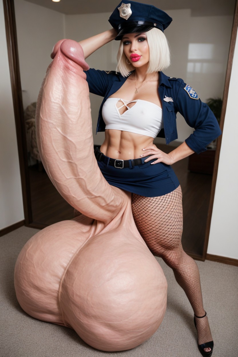 Bimbo, Giant Bulging Penis, Giant Bulging Balls In Her Clothes Shemale AI Porn