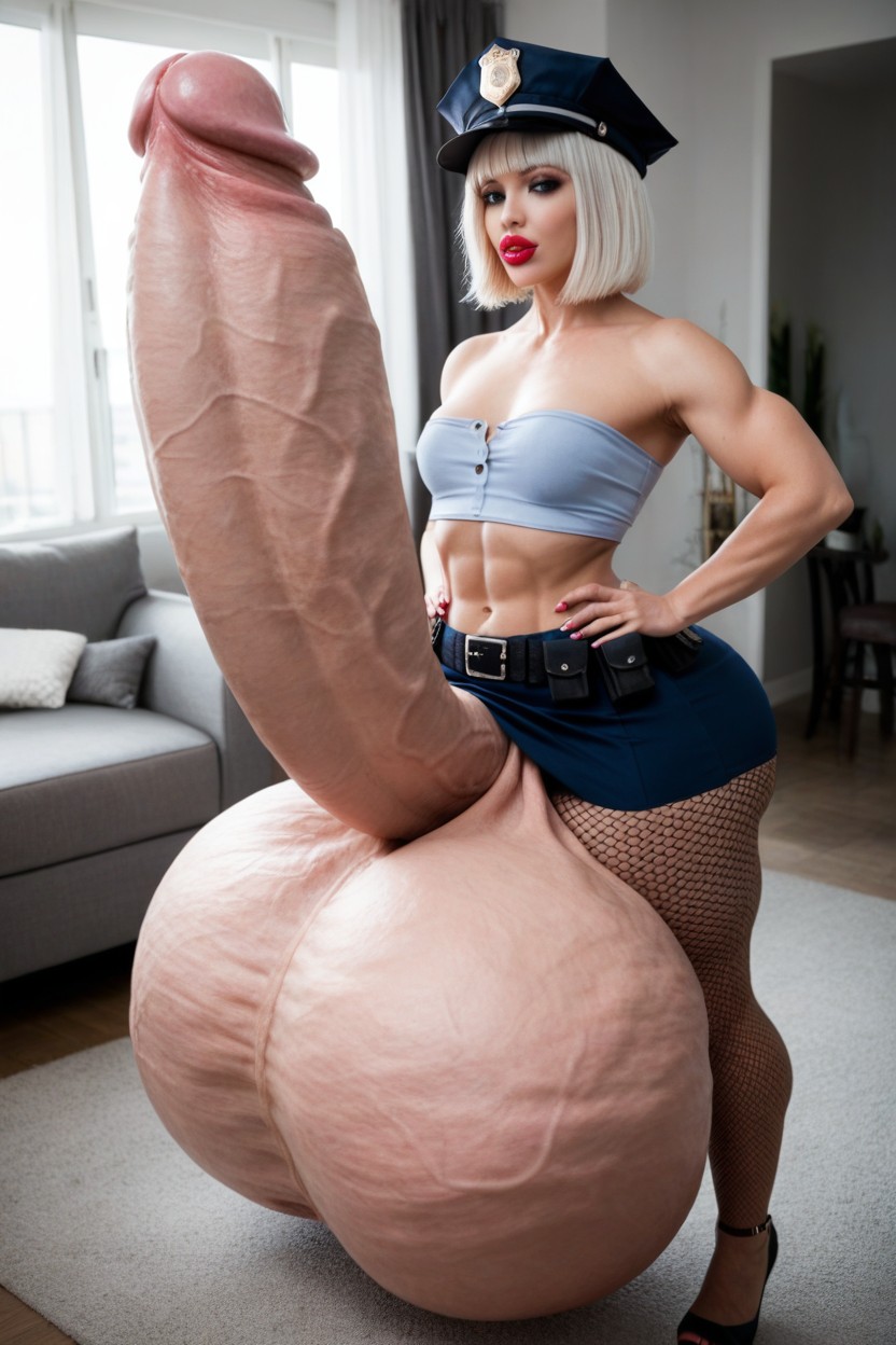Small Breasts, Testicles Are Just Too Gigantic, Police Costume Shemale AI Porn