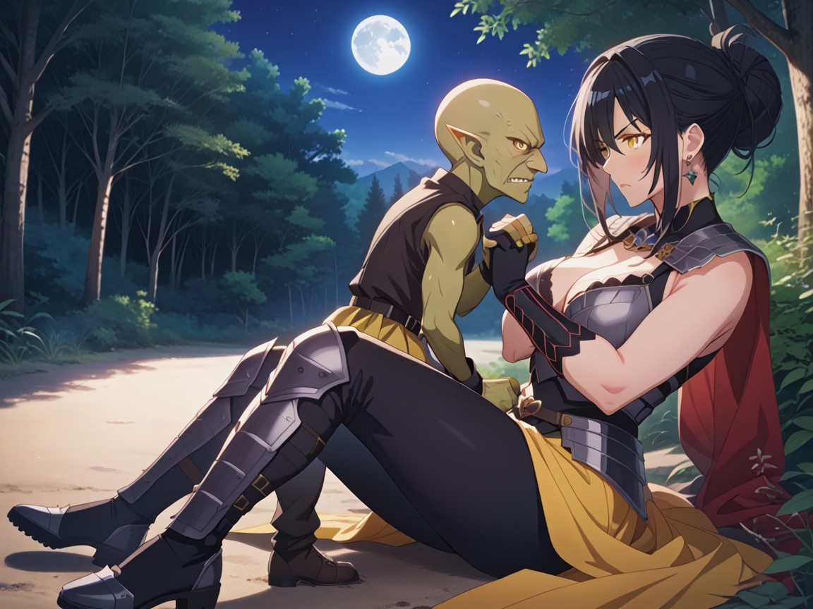 Laying, Bigger Female, Yellow Eyes Hentai AI Porn
