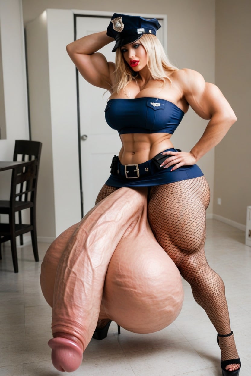 Erection Above Her Own Head, Giant Bulging Balls In Her Clothes, Swollen Large Bimbo Lips Shemale AI Porn