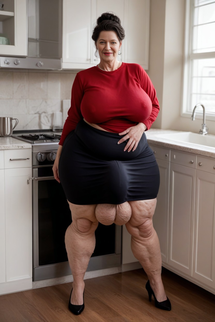 Huge Round Thighs, Plump Lips, Messy Hair AI Porn