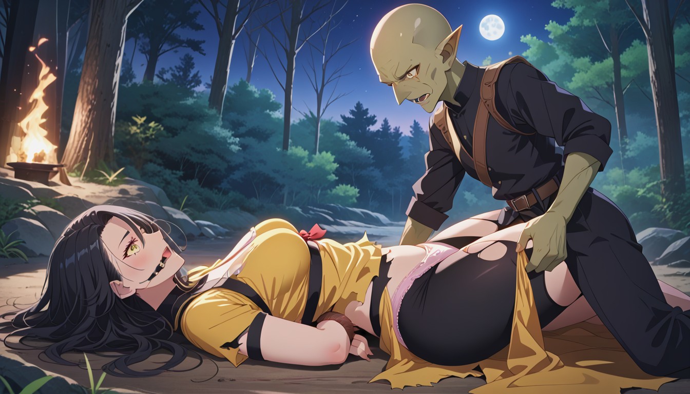 Night, Male Goblin On Female, Detailed Face Hentai AI Porn