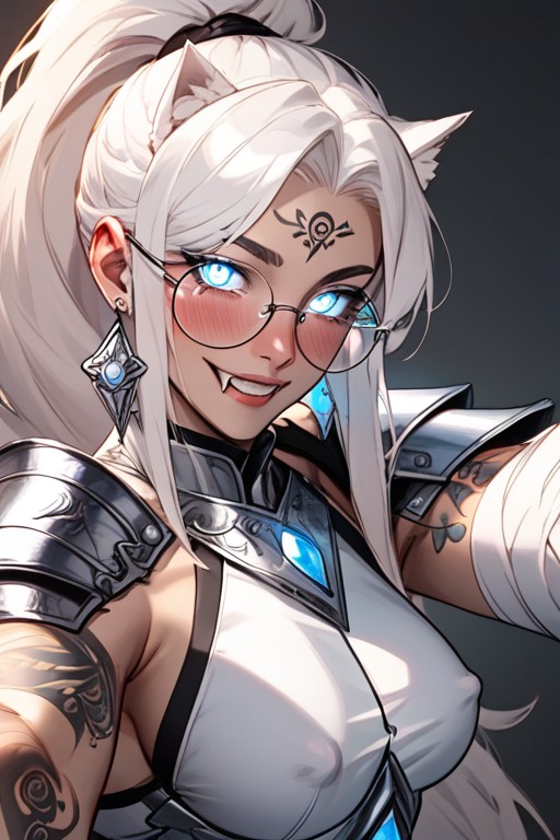Beautiful Hair, No Human Ears, Large Round Glasses Shemale AI Porn
