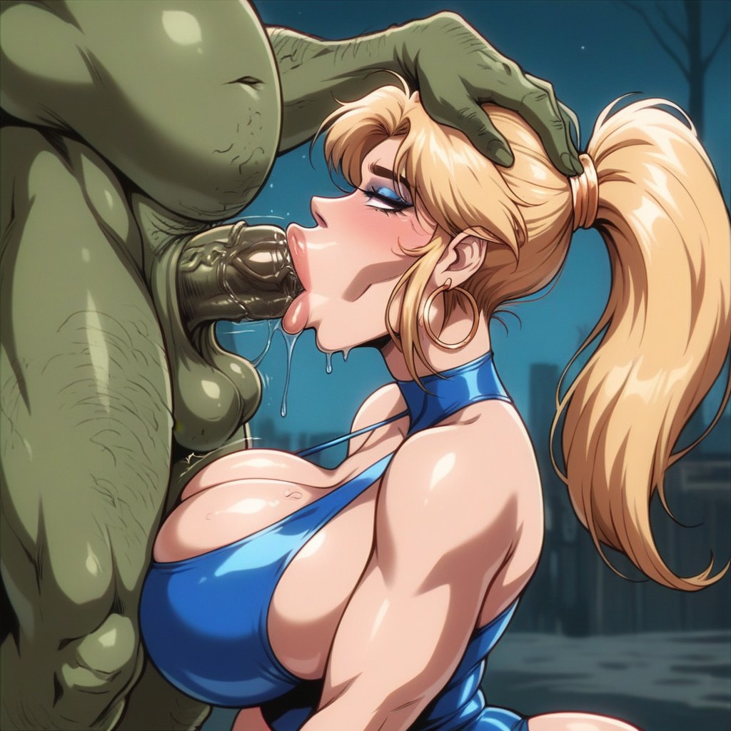 Blonde Hair, Saliva, Large Breast AI Porn