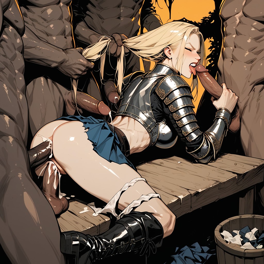 Messy Long Blonde Hair, Bending Over The Table, Hard Hentai AI Porn