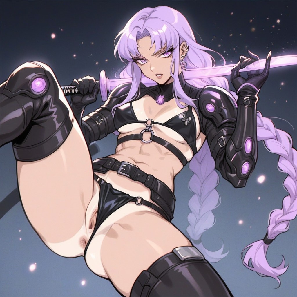 Bikini Tanlines, Dynamic Pose, Sword Held Up Hentai AI Porn