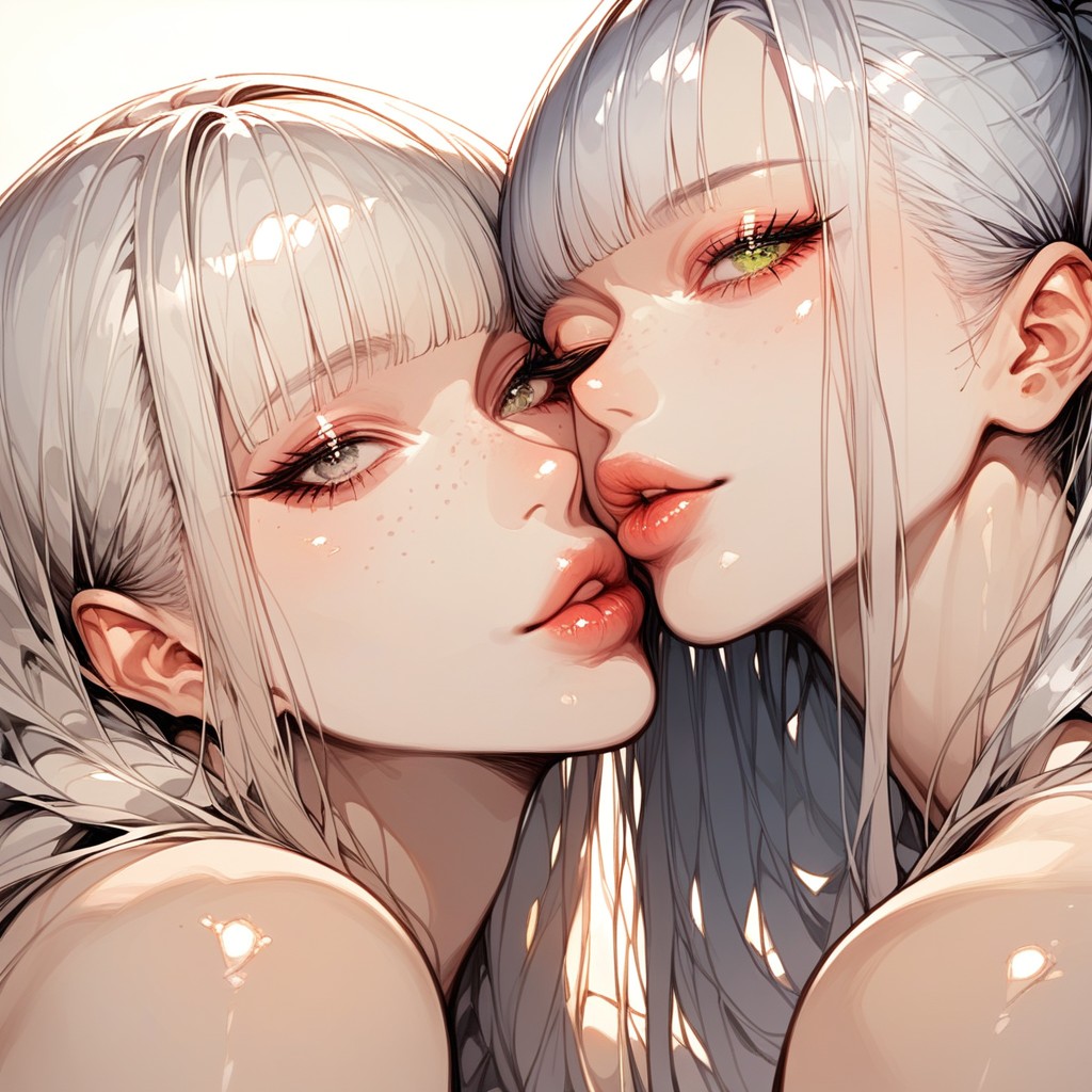 Natural Breast, Bangs Cover One Eye, Kissing Hentai AI Porn