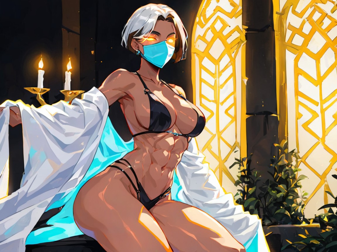 Black Hair With Silver Highlights, Bokeh, Strong Legs Hentai AI Porn