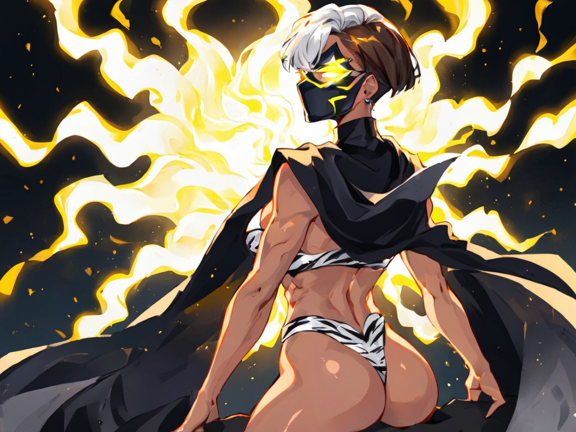 Candlelight, Rectangle Body Type, Silver Arcane Lightning Bloom Hentai AI Porn