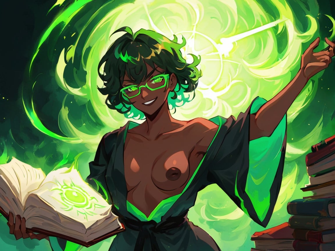 Magical Book, Glowing Eyes, Black Curly Hair Hentai AI Porn