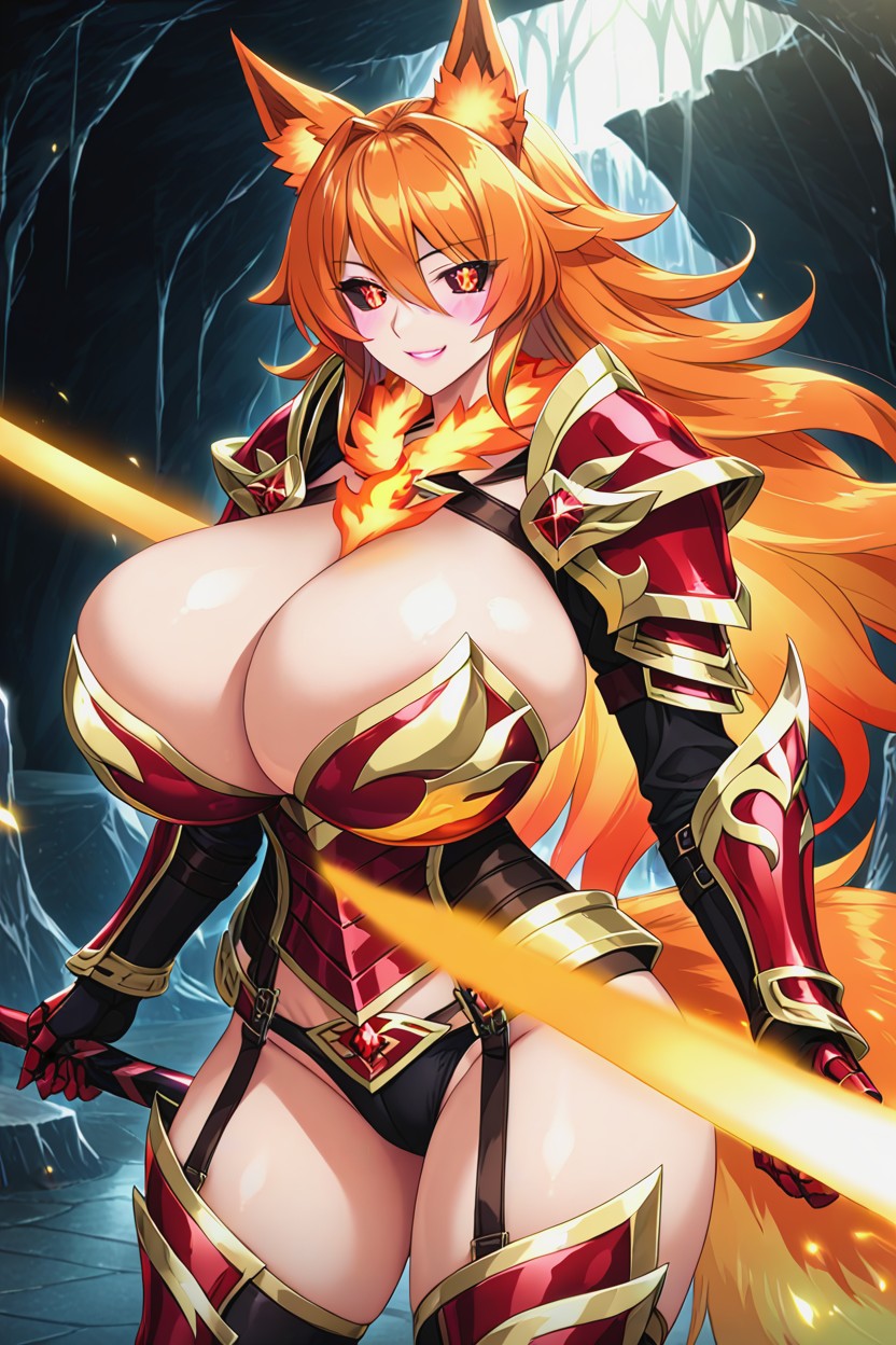 Glowing Eyes, Holding Fiery Sword, In A Cave Hentai AI Porn