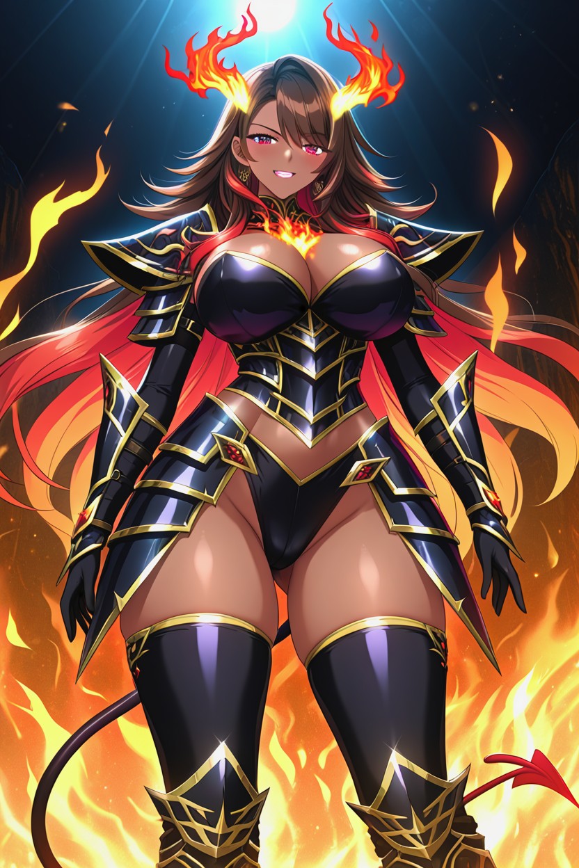 Huge Breasts, Waist View, Holding Fiery Sword Porno IA Ebony