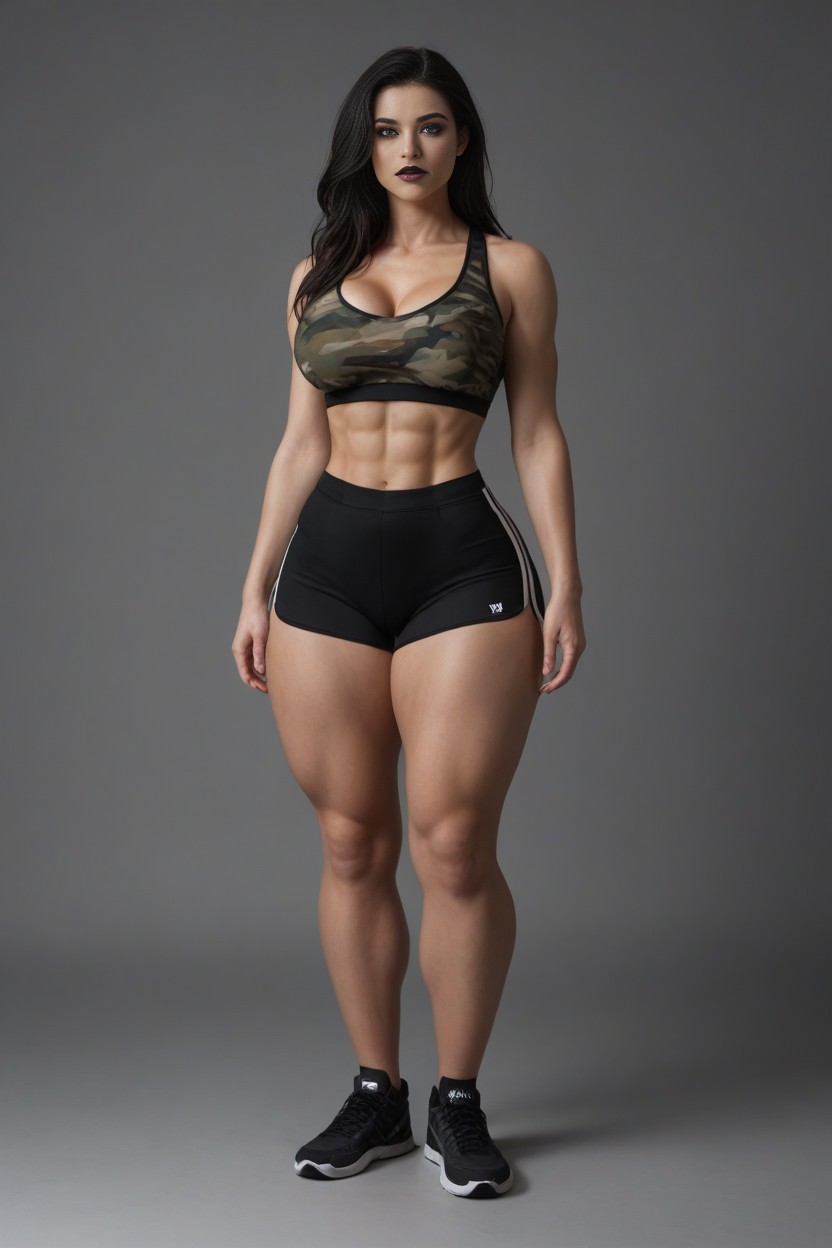 White Military Camouflage Top Tank, Wide Hips, Detailed Face AI Porn