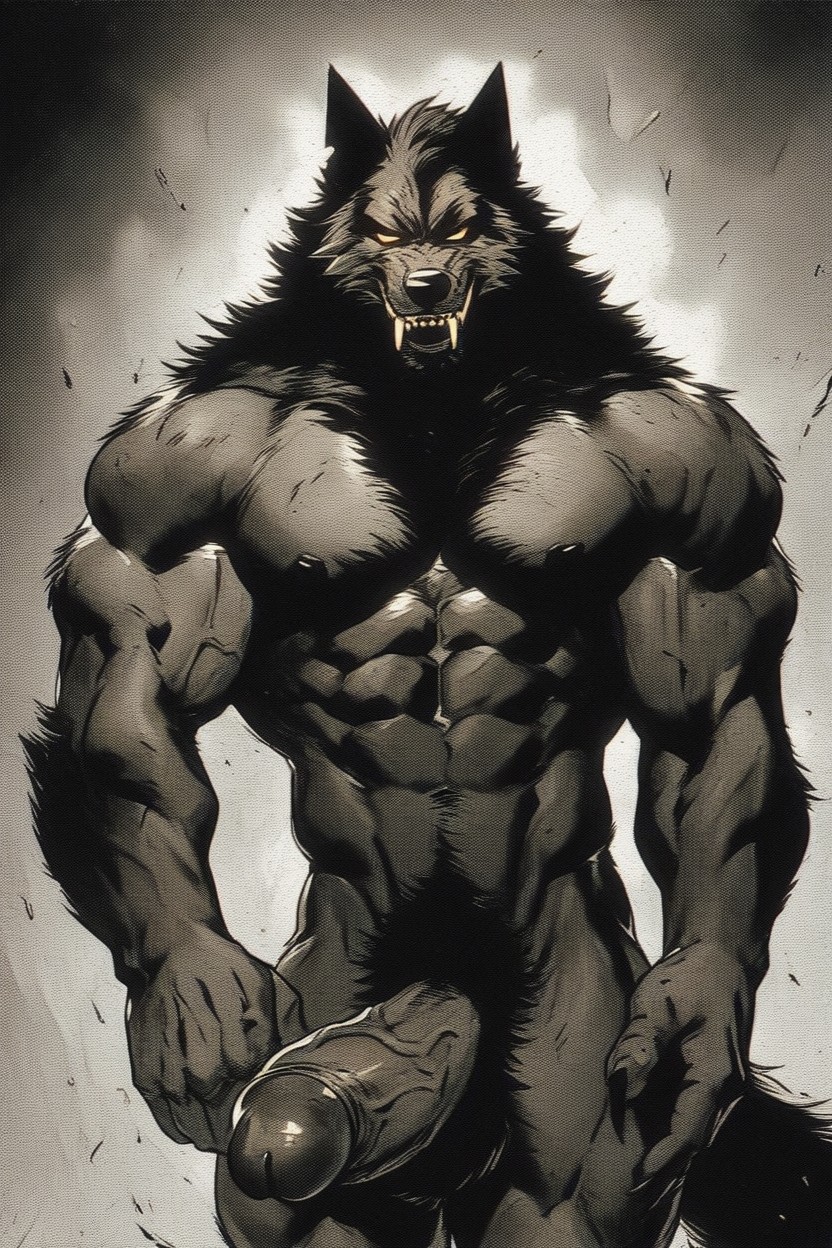 Furry, Furry Werewolf, Muscular AI Gay Porn