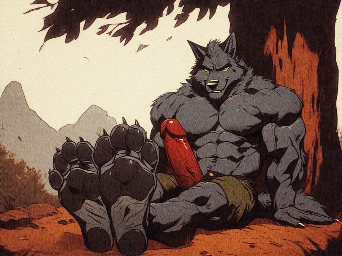 Paw Soles, An Anthro Character, Manly Anthropomorphic AI Gay Porn
