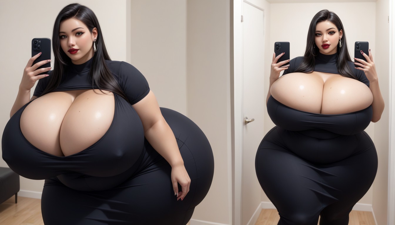 Extremely Large Ass, Cleavage, Split Screen Veiws Of Her Going Thought An Ultra Mega Massive Busty Weight Gain In Sequence BBW AI Porn