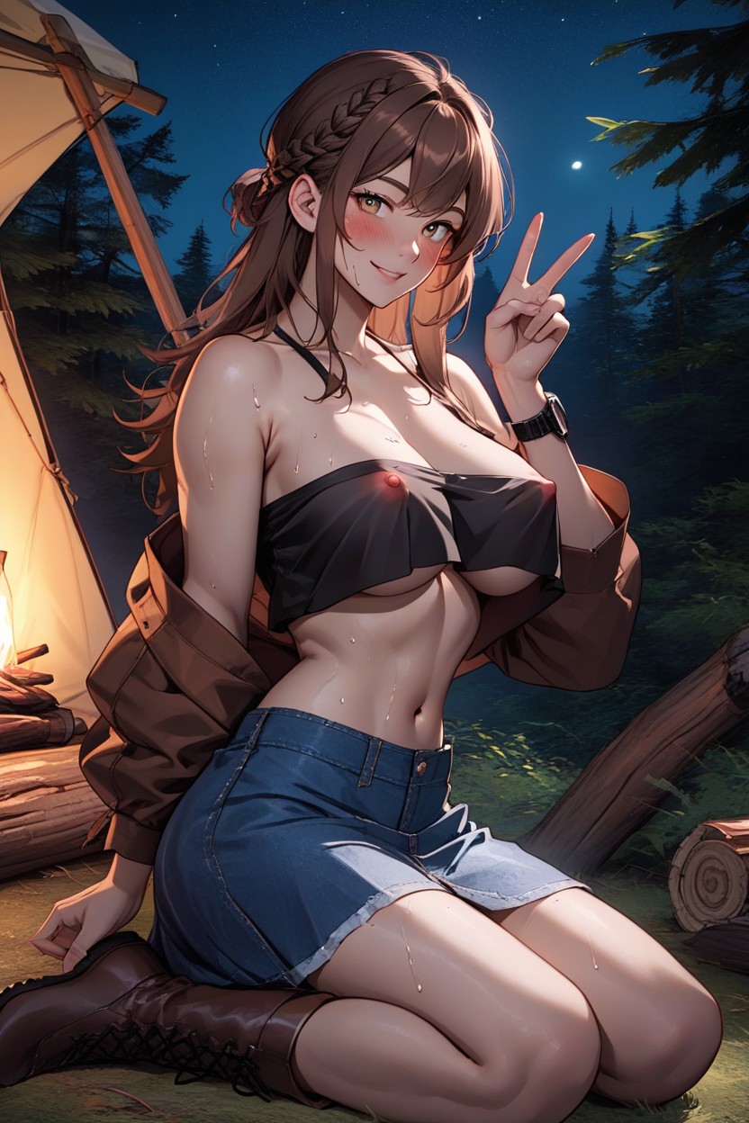 Long Brown Hair, Five Fingers, Wooden Logs Hentai AI Porn