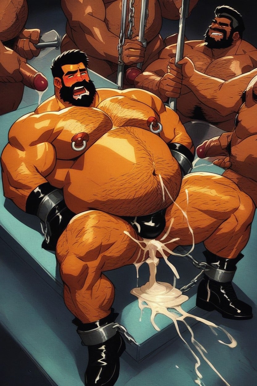 Extremely Fat Man, Leather And Chains, Nipple Piercings AI Gay Porn