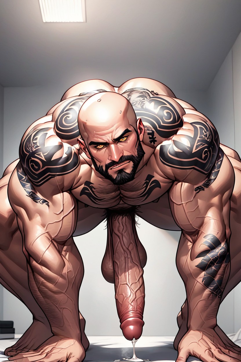 Covered In Black Runic Tattoos, Muscular, Foreskin AI Gay Porn