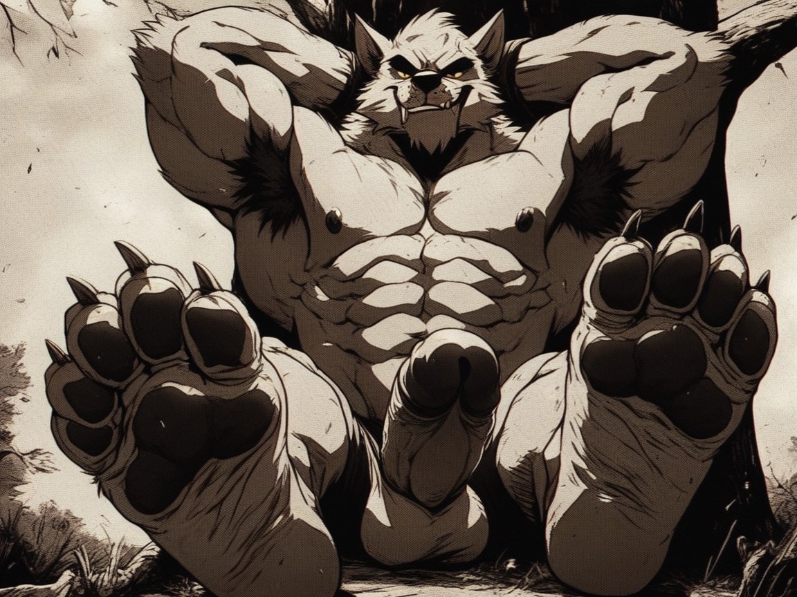 The Has A Smirk On His Face, Werewolf, Paw Soles AI Gay Porn